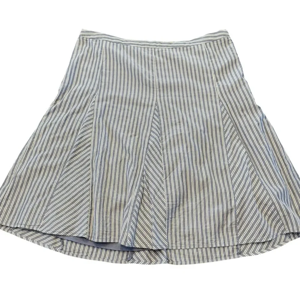 Merona Women's skirt, a-line, blue white stripes midi length, cotton, Size 14